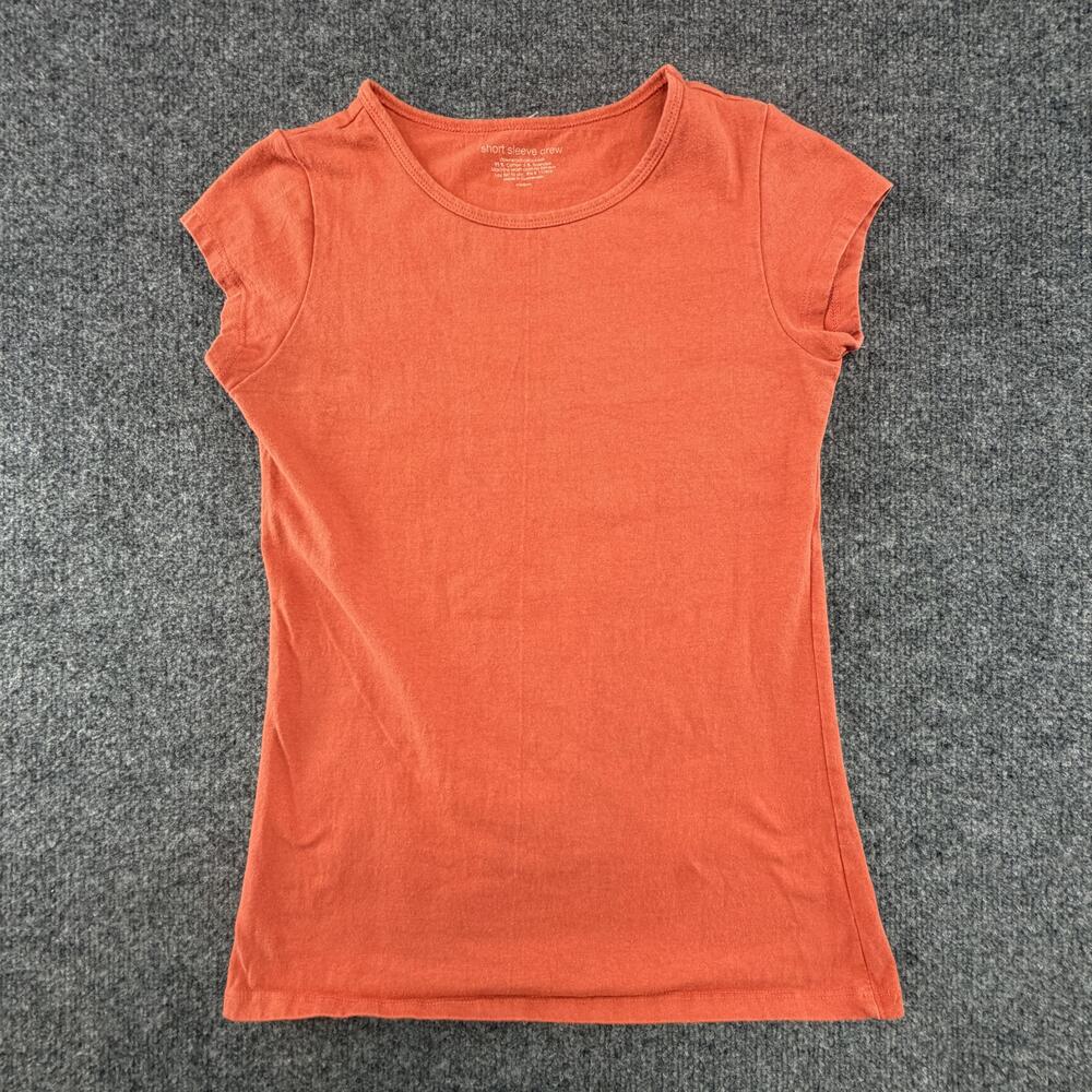 Downeast Basics Shirt Womens Medium Orange Short Sleeve Crew Stretch Tee Basic